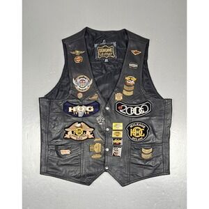 Vintage Harley Davidson Leather Vest Mens 40 Patch Loaded HOG, Rallies 1999 2000